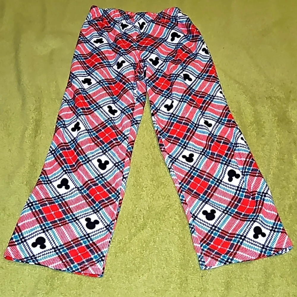 Disney Mickey Mouse Kids Red Green White Black Plaid Fleece Pajama Pant Size 10